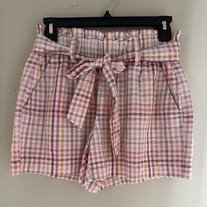 Loft‎ Outlet Pink Checkered Gingham High Rise Tie Waist Short X-Small XS
